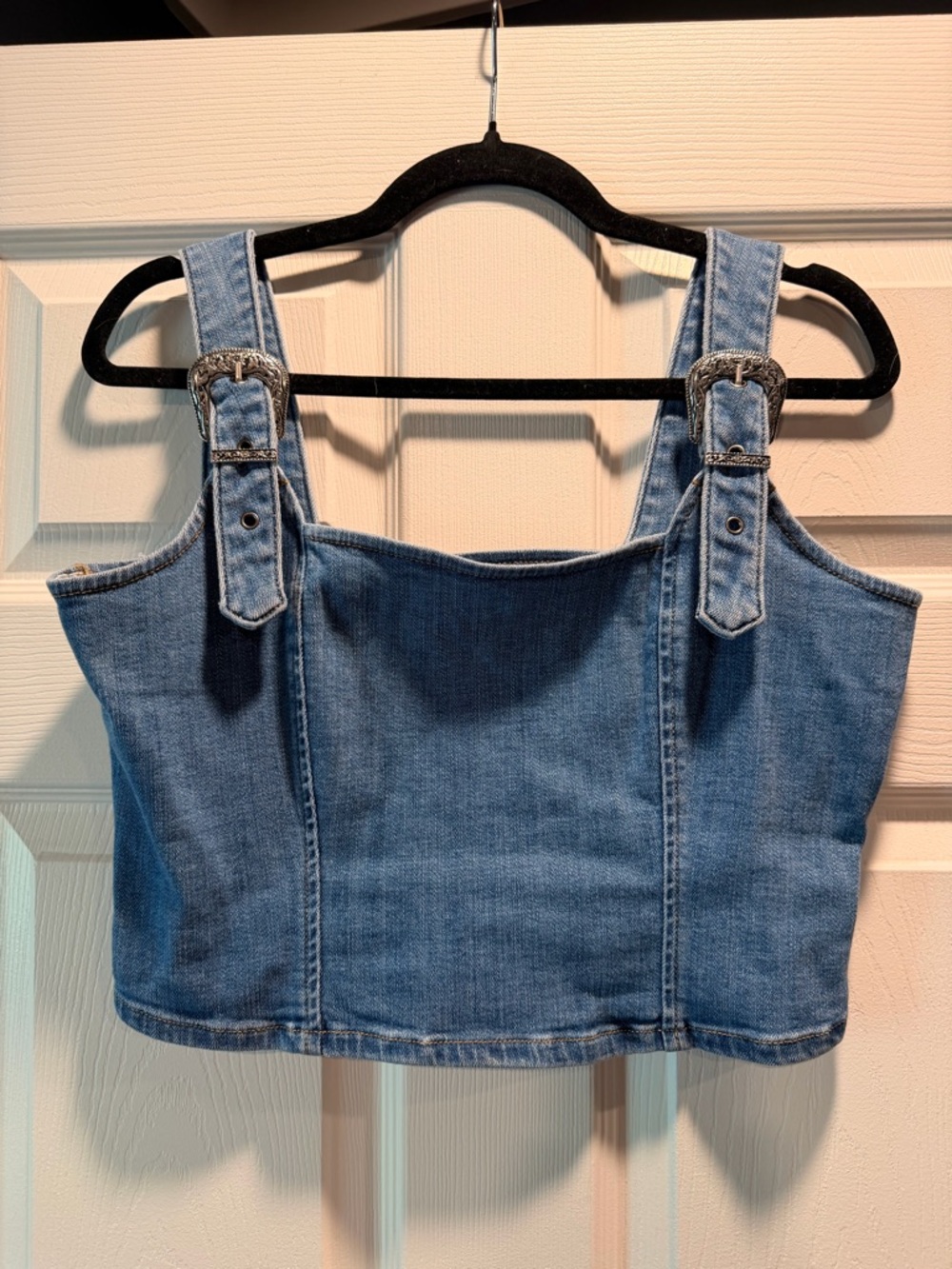 Idyllwind Denim Buckle Strap Crop Top - Blue